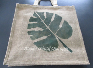 Mon sac en toile de jute Monstera et feuilles